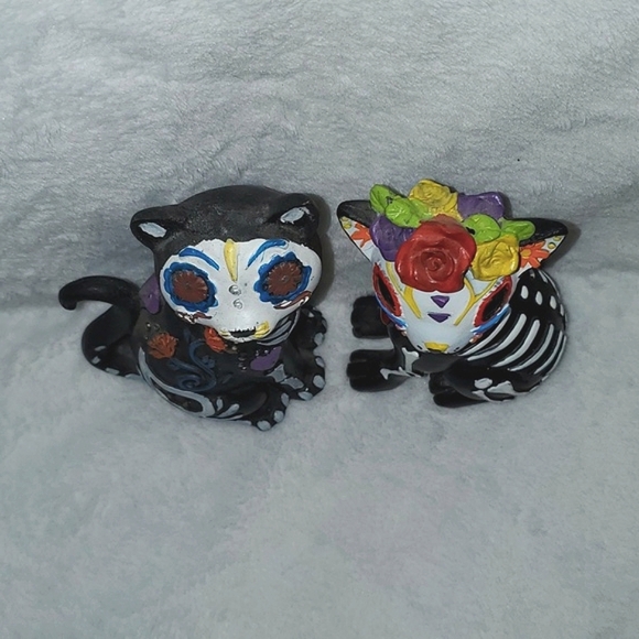 Day of the Dead Sugar Sugar Skull Cat Figurines Pair of Two - Picture 5 of 8
